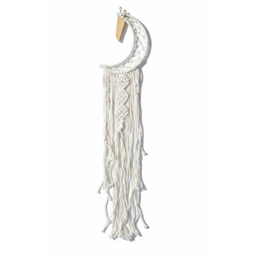 Crescent Moons Dream Catcher By Henna Shoppe - White Macrame Wall Hanging With S